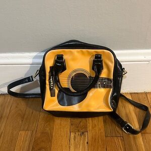 Yellow and Black Guitar Print Handbag